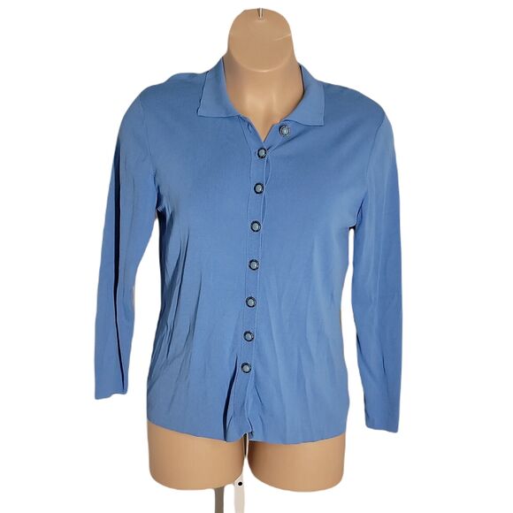 Dialogue Button Up Collared Classy Shirt ~ Sz M ~ Blue ~ Long Sleeve - Picture 1 of 5